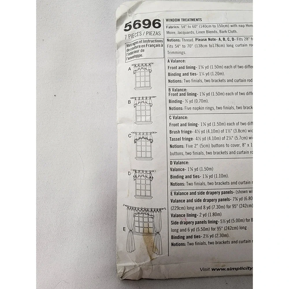 5696 Simplicity Home Decorating Can Tops Window Treatments